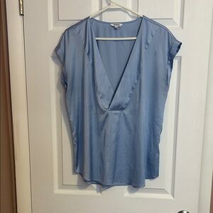 Express Sky Blue V-Neck Blouse